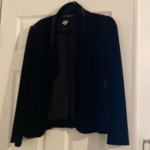 Alex evenings black velvet  open front jacket